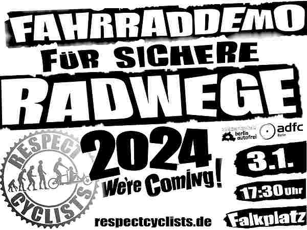 Die Respectcyclists Fahrraddemo am Mittwoch  3. Januar 18:15 Uhr vom Falkplatz