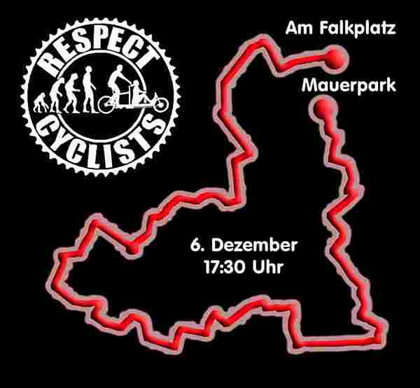 Die Respectcyclists Fahrraddemo am Mittwoch  6. Dezember 18:15 Uhr vom Falkplatz fÃ¤hrt einen Nikolausstiefel